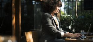 A female business consultant working outdoors